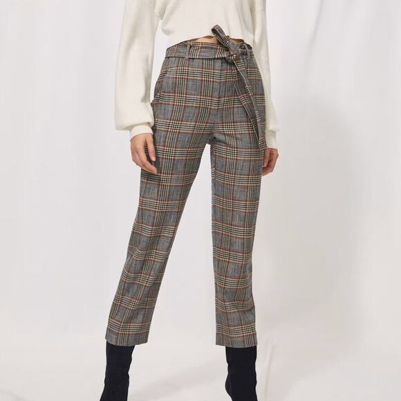 Aritzia Wilfred Plaid High Waisted Tie Front Trouser Pants 8 - Picture 1 of 8